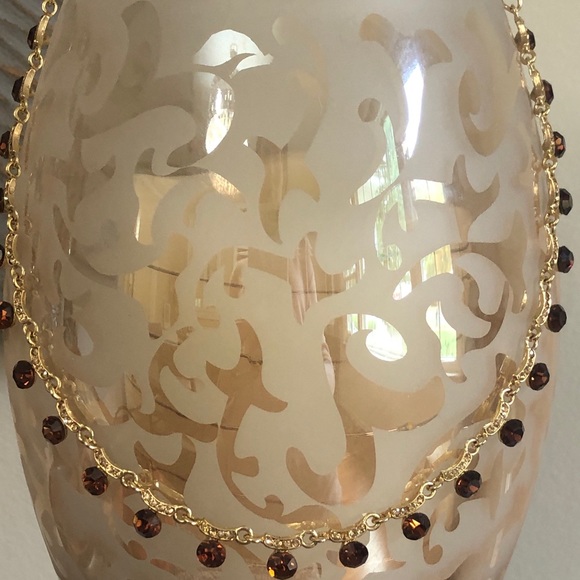 Gold necklace w/ brown diamond like stones-topaz - Picture 5 of 8